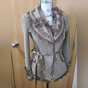 Dolce Cabo Rabbit Fur Fairycore Eclectic Mixed Media Ruffle Blazer Sweater